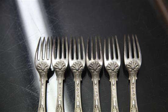 A part suite of George IV silver double struck Coburg pattern flatware, by Eley & Fearn, 98 oz.